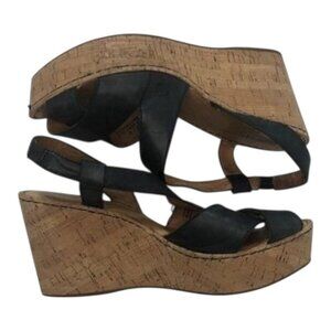 BORN Sandals Women's Size 10 Black Wedge Open Toe Shoes CQL12 883603